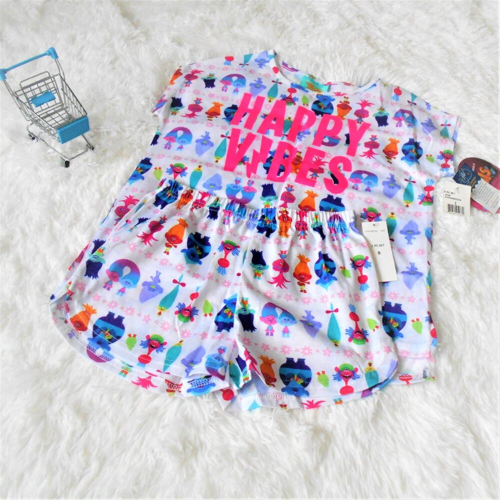 Trolls 2 Piece Pajama Set Happy Vibes Girls Size 8 White